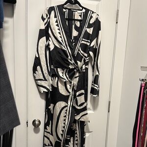 **Mango Black and White Bold Pattern Wrap Long Sleeve Jumpsuit**